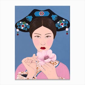 Chinese Woman Holding Flower Canvas Print