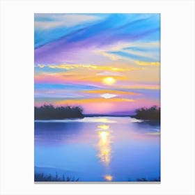 Sunrise Over Lake Waterscape Marble Acrylic Painting 1 Canvas Print