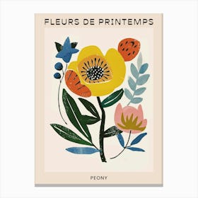 Spring Floral French Poster  Peony 4 Canvas Print