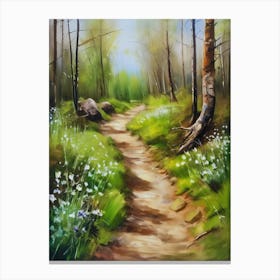 Path In The Woods.Canada's forests. Dirt path. Spring flowers. Forest trees. Artwork. Oil on canvas.18 Canvas Print