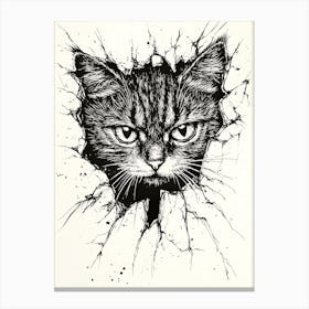 Angry Cat Watching from Wall Hole 11 Canvas Print