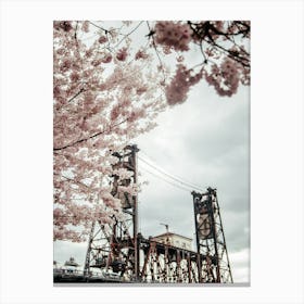 Cherry Blossoms Steel Bridge Canvas Print