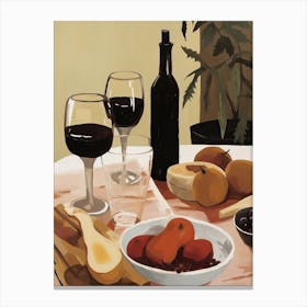 Atutumn Dinner Table With Cheese, Wine And Pears, Illustration 1 Canvas Print