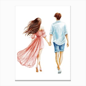 Watercolor Couple Holding Hands Canvas Print