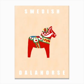Swedish Dala Horse Red On Peach 2 Canvas Print
