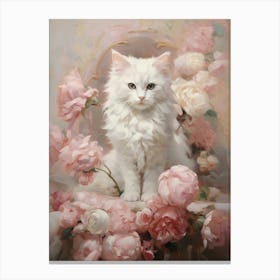 Cat With Blush Pink Flowers Rococo Style 5 Canvas Print