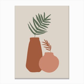 Two Vases With Leaves Canvas Print