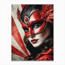 A Woman In A Carnival Mask, Red And Black (14) Canvas Print
