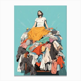 Woman In A Pile Of Clothes Canvas Print