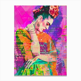 Frida Kahlo, Neon Pop Art-illustration Druck Canvas Print