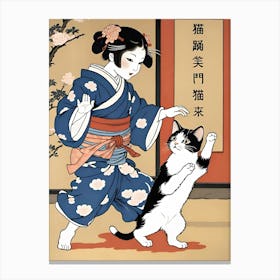 Geisha And Cat Canvas Print