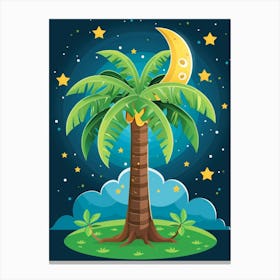 Palm Tree With Moon And Stars Canvas Print