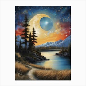 Moon Over Lake Canvas Print