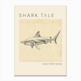 Great White Shark Vintage Illustration 3 Poster Canvas Print