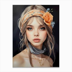 Portrait Of A Girl With Flowers 1 Canvas Print