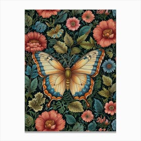 Butterfly And Flowers Style William Morris 1 Canvas Print