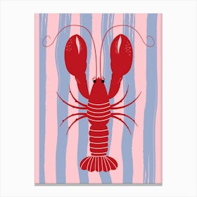 Lobster on striped blue background Canvas Print