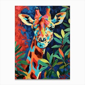 Colourful Giraffe In The Leaves Oil Painting Inspired 2 Canvas Print