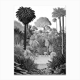 Marrakech Botanical Garden, 1, Morocco Linocut Black And White Vintage Canvas Print