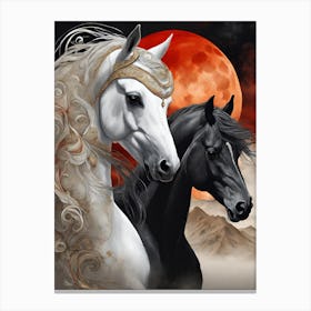 Two Horses In The Moonlight 3 Canvas Print