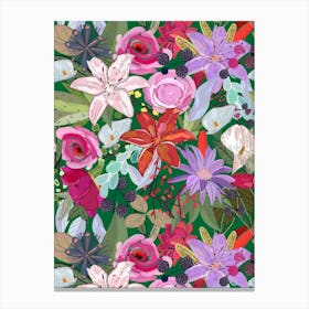 Lily And Colorful Flowers Pattern Canvas Print