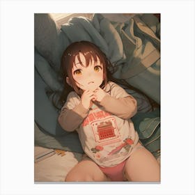 Cute Anime Girl Laying In Bed Canvas Print