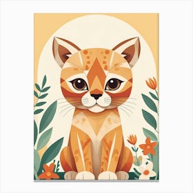 Floral Cute Baby Puma Nursery Illustration (16) Canvas Print