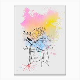 Nature´s Spirit - Lineart Portrait with Watercolor Canvas Print