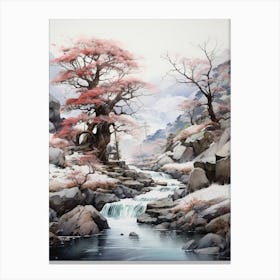 Shosenkyo Gorge In Yamanashi, Japanese Brush Painting, Ukiyo E, Minimal 3 Canvas Print