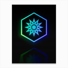 Neon Blue and Green Abstract Geometric Glyph on Black n.0311 Canvas Print