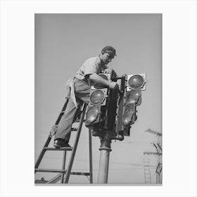 Untitled Photo, Possibly Related To Putting Up New Traffic Signal San Diego, California By Russell Lee Canvas Print