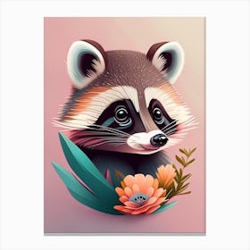 Guadeloupe Raccoon With Flowers Canvas Print