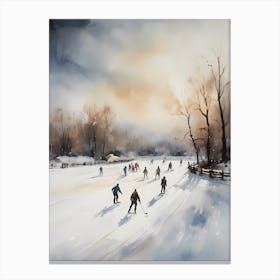 Rustic Winter Skating Rink Painting (32) Canvas Print