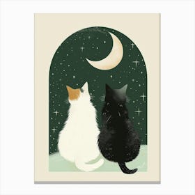 Two Cats Watching The Moon 1 Canvas Print