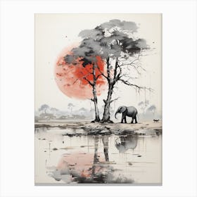 Elephant, Japanese Brush Painting, Ukiyo E, Minimal 1 Canvas Print