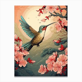 Hummingbird Animal Drawing In The Style Of Ukiyo E 3 Canvas Print