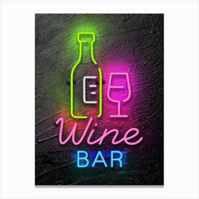 Wine bar — Neon food sign, Food kitchen poster, photo art Canvas Print