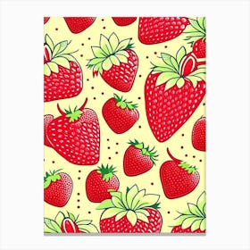 Strawberry Repeat Pattern, Fruit, Retro Drawing 3 Canvas Print