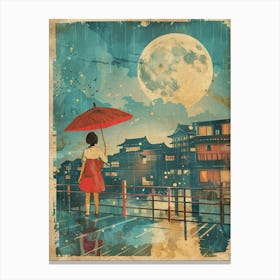 Osaka Girl In The Rain Mid Century Modern Canvas Print