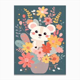 Cute Kawaii Flower Bouquet With A Climbing Possum 4 Canvas Print