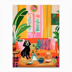 Boho Living Room With Dog Painting Animal Lovers Canvas Print