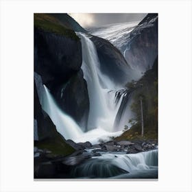 Stalheimskleiva Waterfall, Norway Realistic Photograph (3) Canvas Print