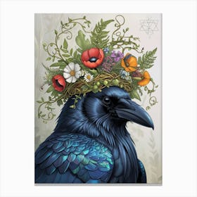 Crow botanical flower beauty Canvas Print