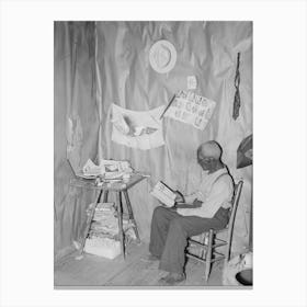 New Madrid County, Missouri, Old Sharecropper Reading The Bible In His Living Room By Russell Lee Canvas Print