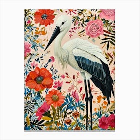 Floral Animal Painting Stork 1 Canvas Print