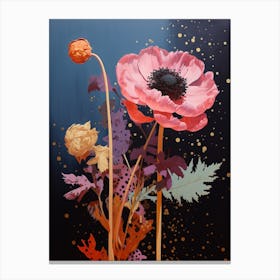 Surreal Florals Scabiosa 4 Flower Painting Canvas Print