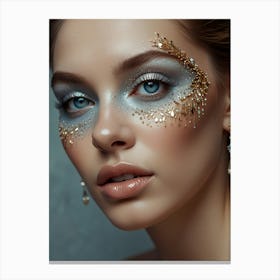 Beautiful Woman With Gold Makeup Canvas Print