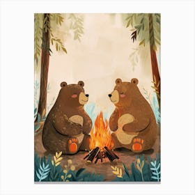 Brown Bear Two Bears Sitting Together By A Campfire Storybook Illustration 3 Canvas Print