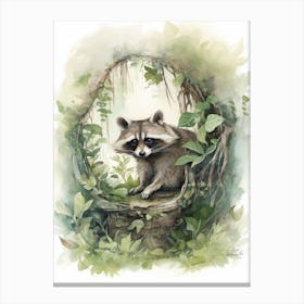 A Forest Raccoon Watercolour Illustration Storybook 3 Canvas Print