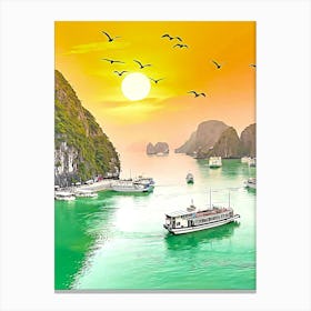 Sunset In Ha Long Bay Canvas Print